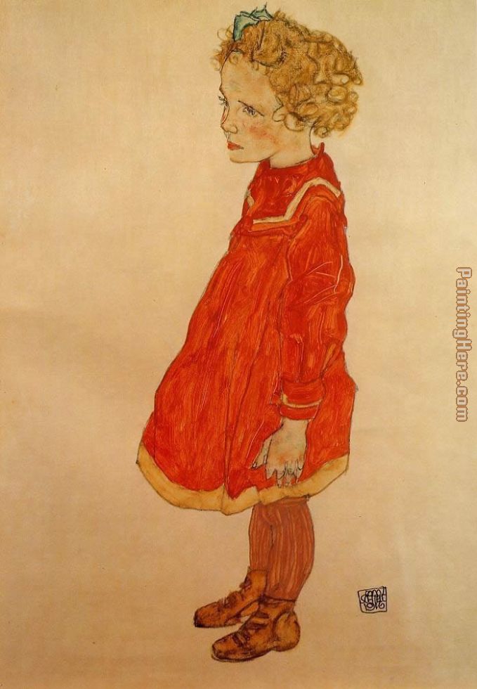 Egon Schiele Little Girl with Blond Hair in a Red Dress